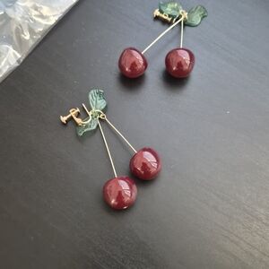 Cherry Drop Earrings in Red and Green